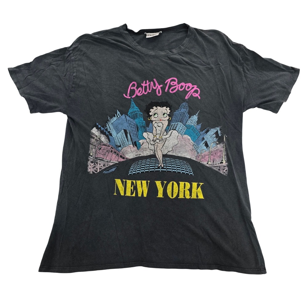 Zara Betty Boop New York City Graphic T-Shirt Faded Black Mens Large Portugal